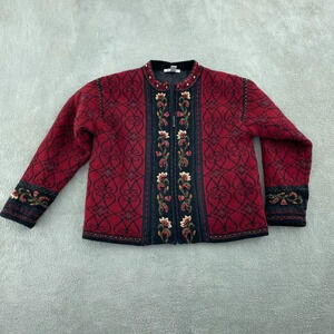 Mac Duff Womens Embroidered Cardigan Sweater L 100% Shetland Wool 4727